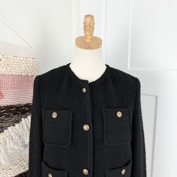NEW Massimo Dutti Textured Cropped Jacket with Pockets Black Tweed Sz S - Picture 3 of 12